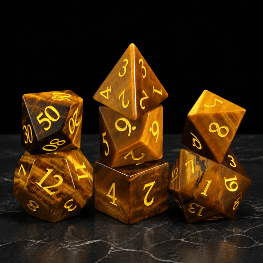 Tiger's Vigil - Gemstone Dice Set Tiger's Vigil | Amber Gold 7-Piece Gemstone DnD Dice Set for RPGs