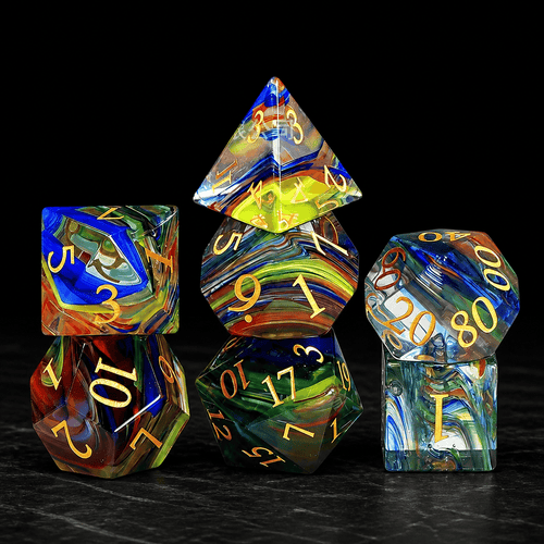 Astral Torrent rainbow swirl gemstone DnD dice set