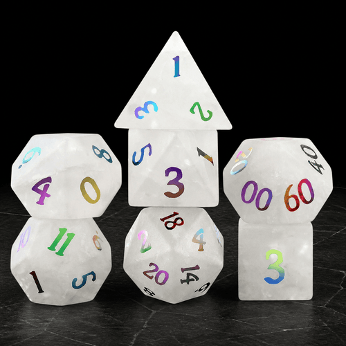 Chromatic Whisper white rainbow gemstone DnD dice set