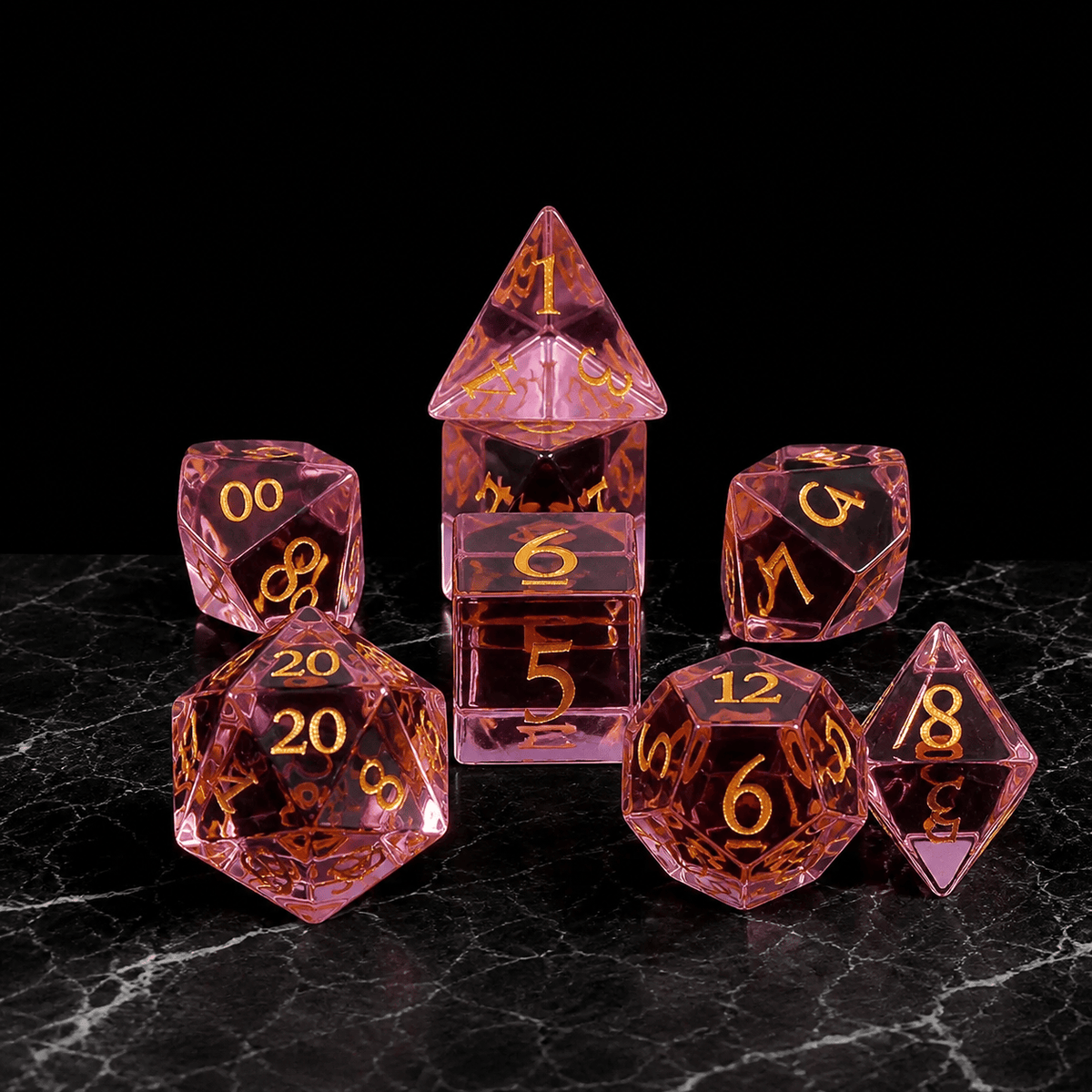 Roselight Enchantment - Gemstone Dice Set Roselight Enchantment | Pink 7-Piece Gemstone DnD Dice Set for RPGs