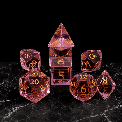 Roselight Enchantment - Gemstone Dice Set Roselight Enchantment | Pink 7-Piece Gemstone DnD Dice Set for RPGs