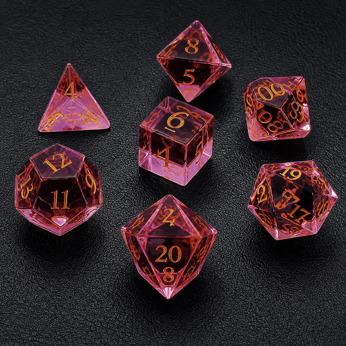 Roselight Enchantment - Gemstone Dice Set Roselight Enchantment | Pink 7-Piece Gemstone DnD Dice Set for RPGs