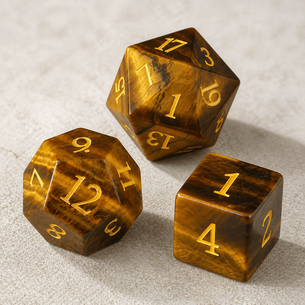 Tiger's Vigil - Gemstone Dice Set Tiger's Vigil | Amber Gold 7-Piece Gemstone DnD Dice Set for RPGs