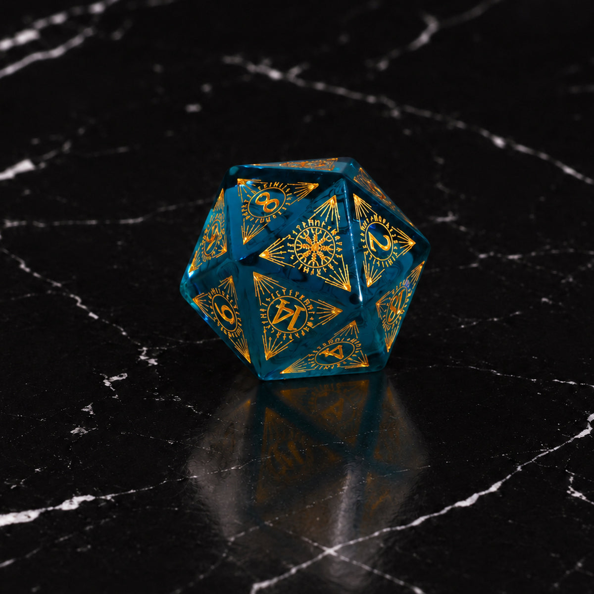 Tidal Prism D20 - K9 Blue Crystal Glass DnD dice set