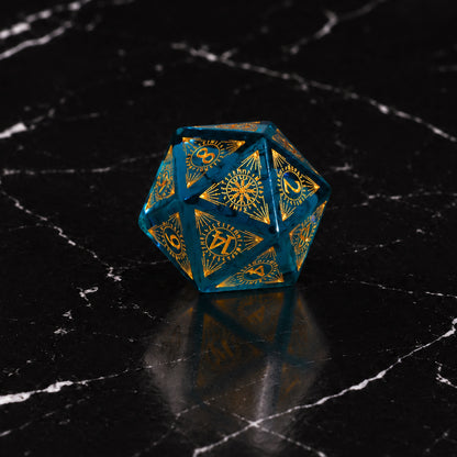 Tidal Prism D20 - K9 Blue Crystal Glass DnD dice set