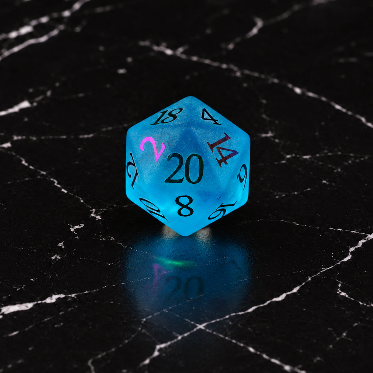 Frostwake Oracle D20 - Frosted Aqua Crystal Glass DnD dice set