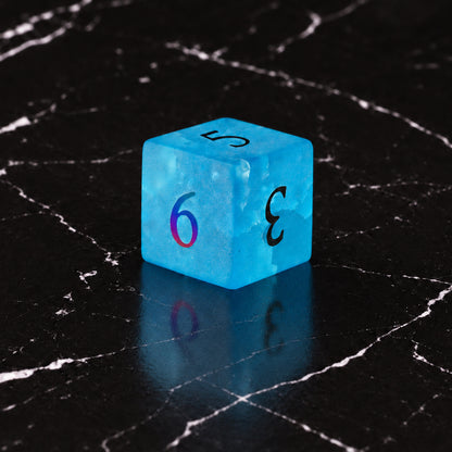 Frostwake Oracle D6 - Frosted Aqua Crystal Glass DnD dice set