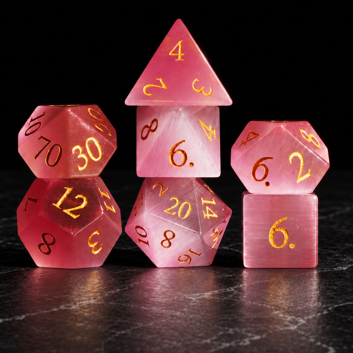 Roseveil Prophecy - complete seven-piece gemstone dice set