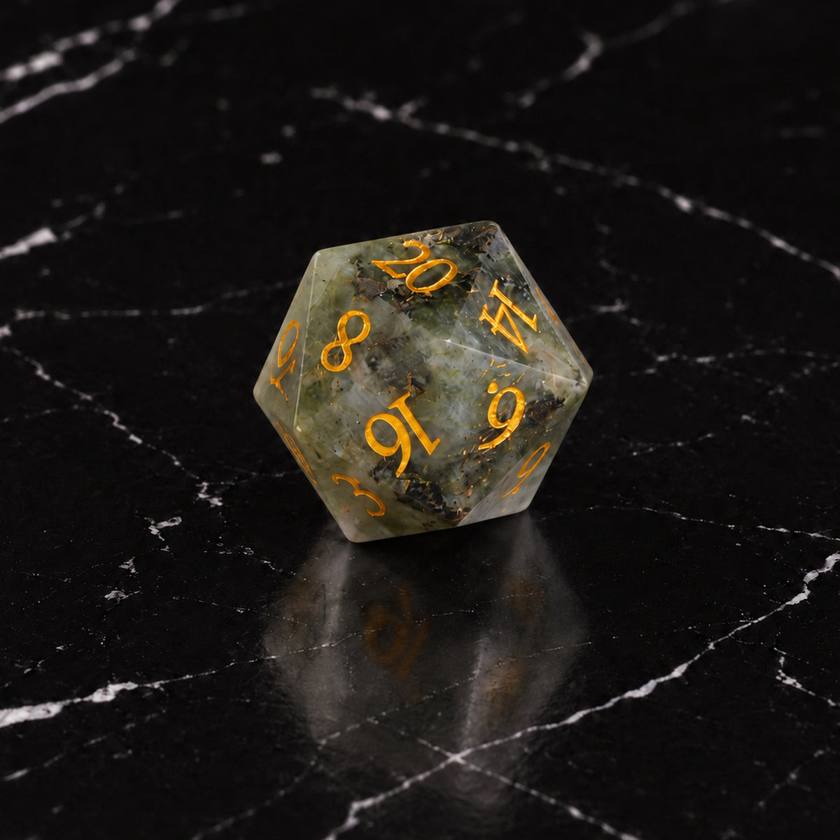 Moonlit Cairn D20 - Blue-White Gemstone DnD dice set