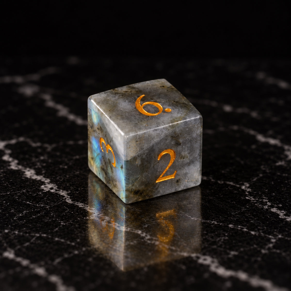 Moonlit Cairn D6 - Blue-White Gemstone DnD dice set
