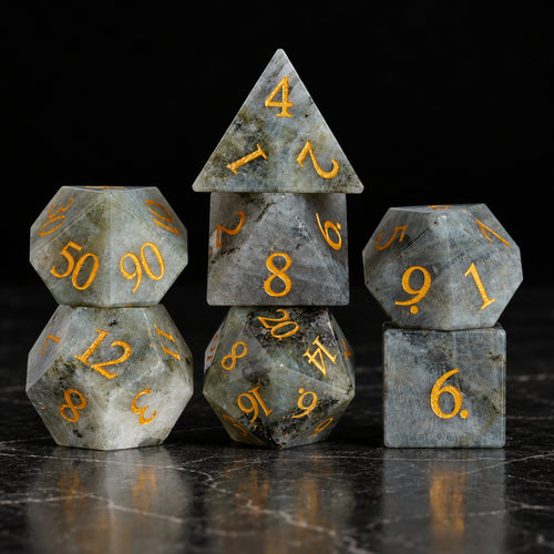 Moonlit Cairn main - Blue-White Gemstone DnD dice set