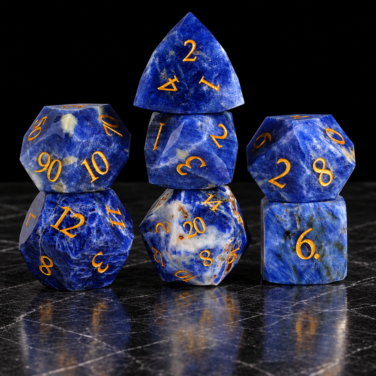 Lapis Crown Natural Lapis Lazuli DnD dice standing set