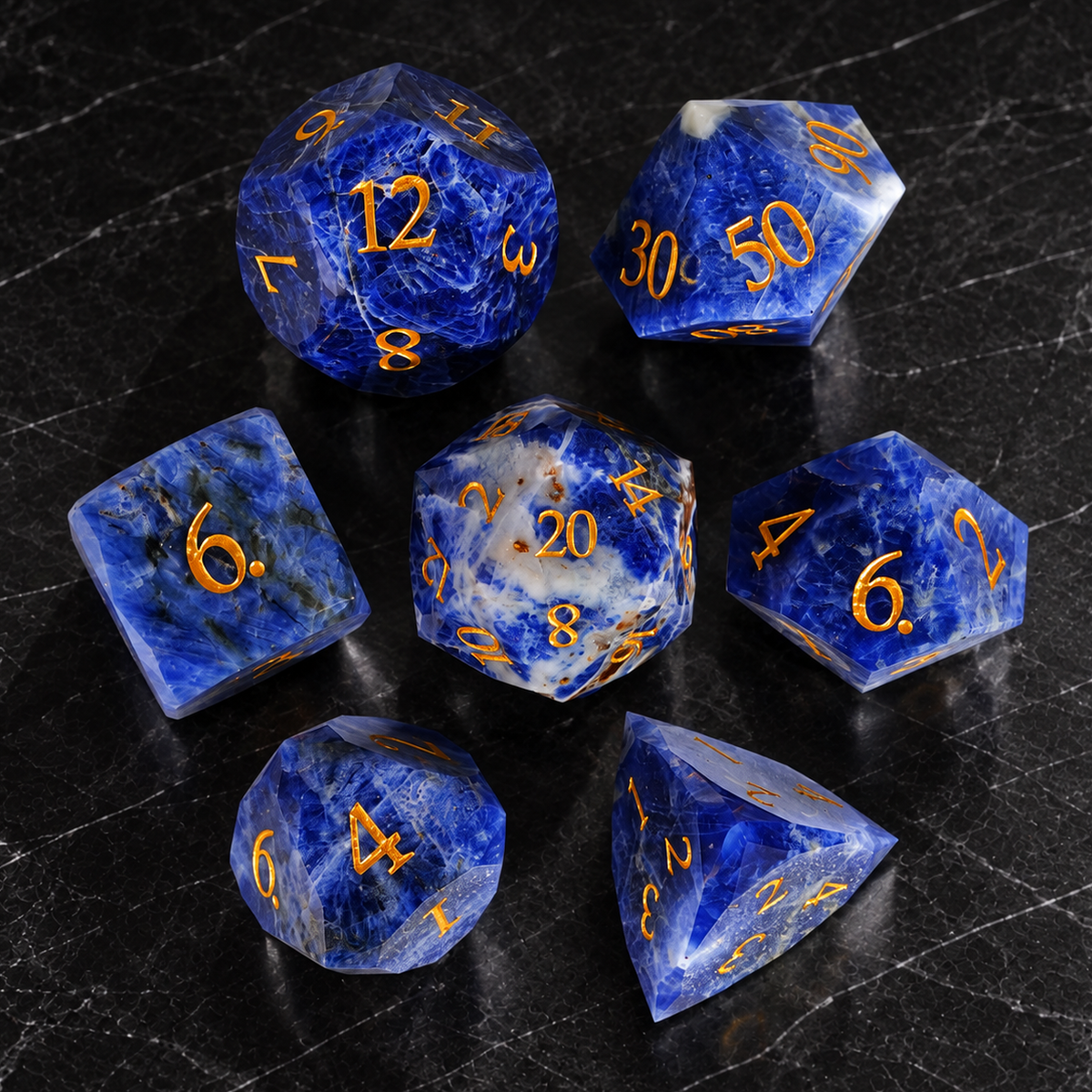 Lapis Crown Natural Lapis Lazuli DnD dice overhead view