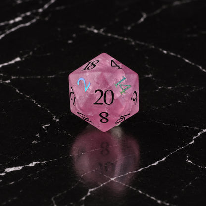Roselight Vow D20 - Rose Quartz DnD dice set