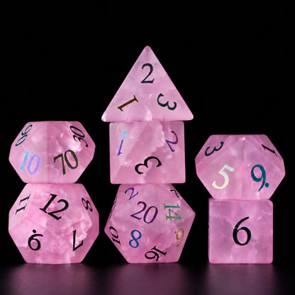 Roselight Vow main - Rose Quartz DnD dice set