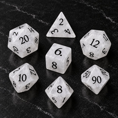 Veiled Ossuary flatlay - White Howlite DnD dice set