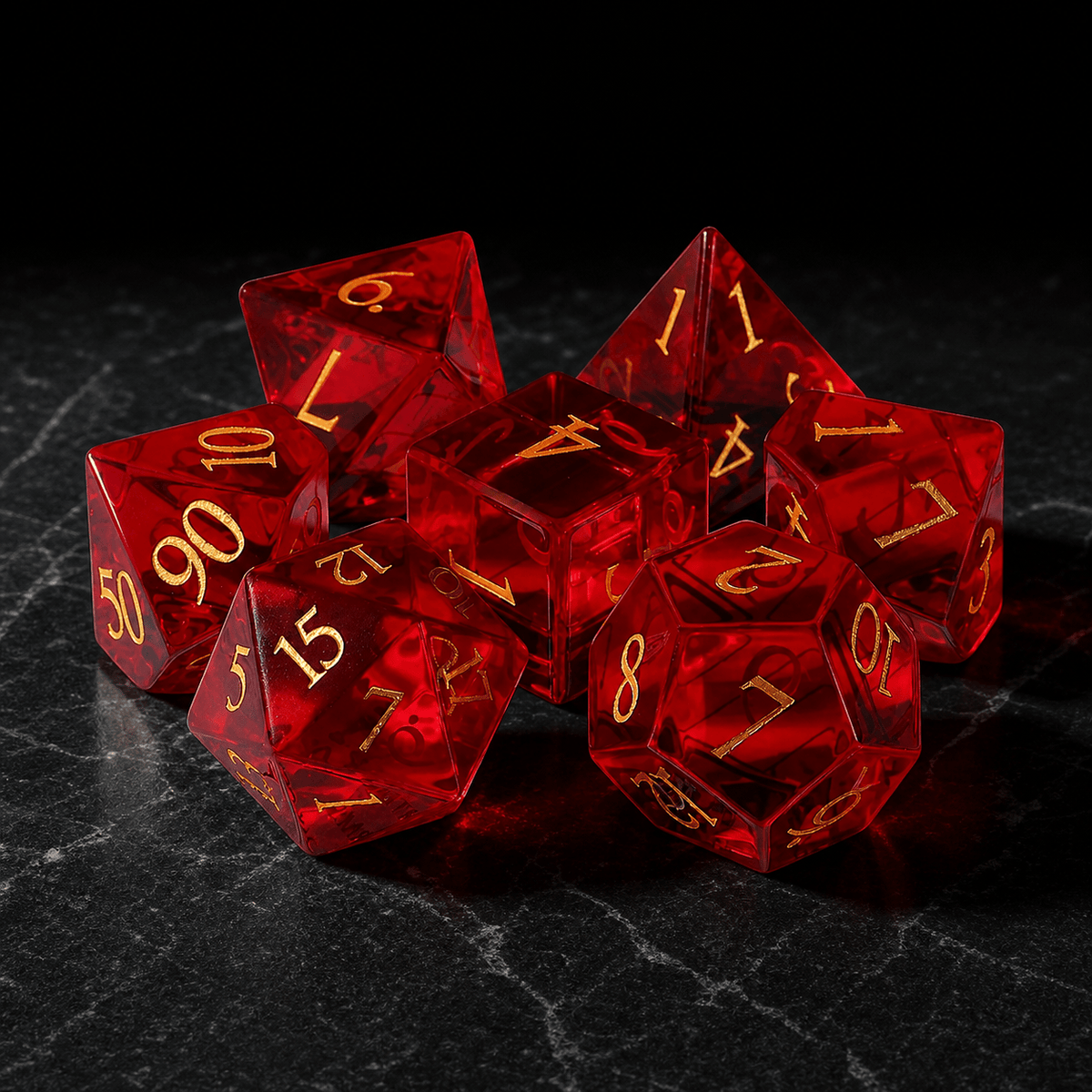 Emberblood Oath - Gemstone Dice Set Emberblood Oath | Crimson 7-Piece Gemstone DnD Dice Set for RPGs