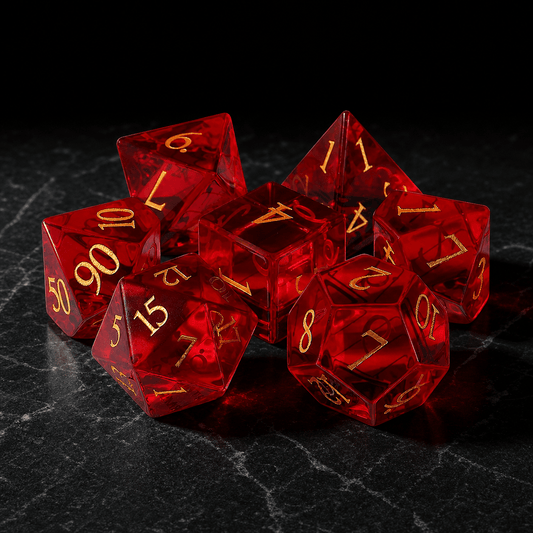 Emberblood Oath - Gemstone Dice Set Emberblood Oath | Crimson 7-Piece Gemstone DnD Dice Set for RPGs