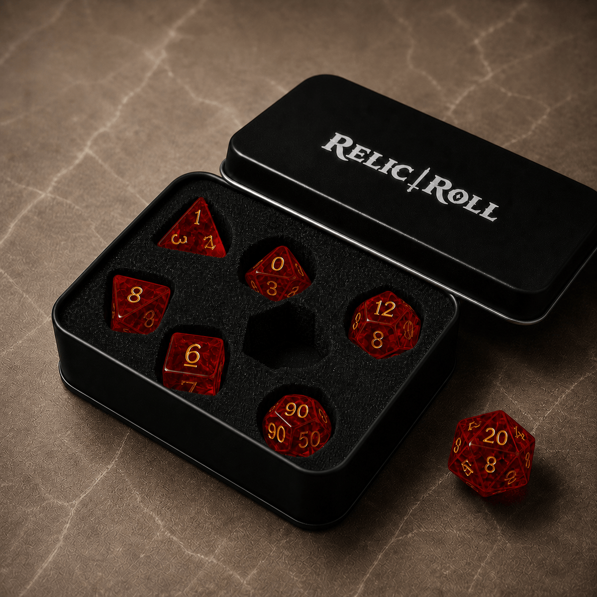 Emberblood Oath - Gemstone Dice Set Emberblood Oath | Crimson 7-Piece Gemstone DnD Dice Set for RPGs