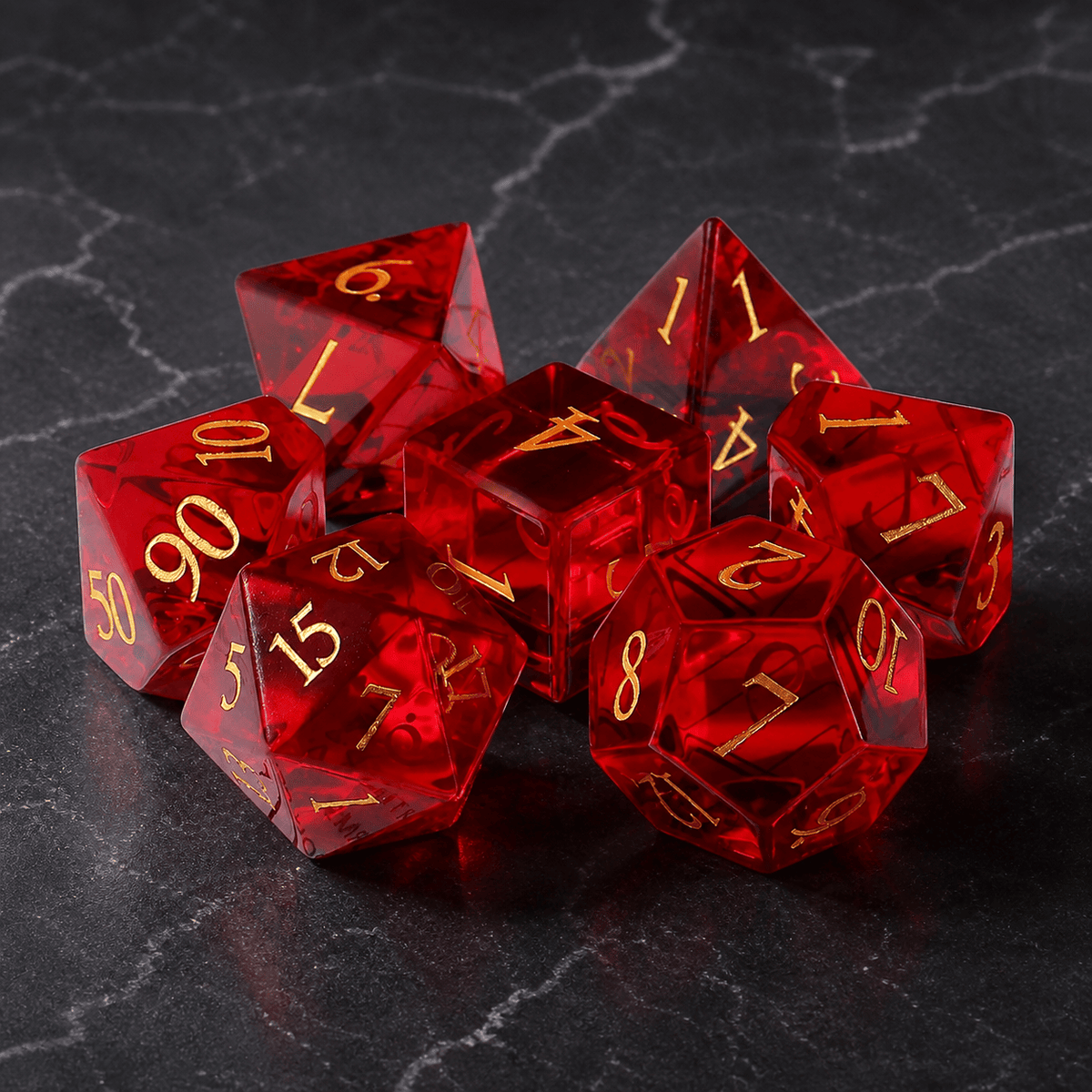 Emberblood Oath - Gemstone Dice Set Emberblood Oath | Crimson 7-Piece Gemstone DnD Dice Set for RPGs