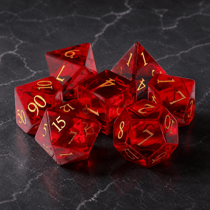 Emberblood Oath - Gemstone Dice Set Emberblood Oath | Crimson 7-Piece Gemstone DnD Dice Set for RPGs