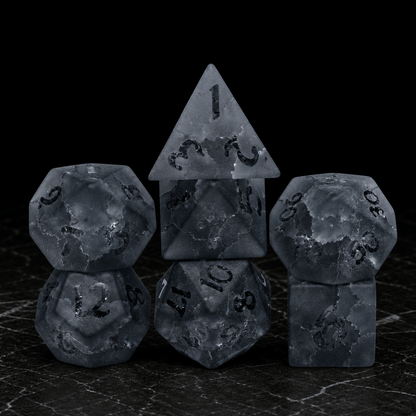 Ashen Rift smoky gray gemstone DnD dice set