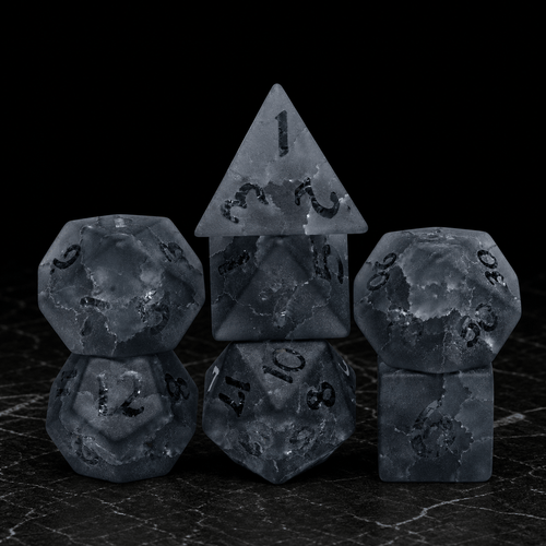 Ashen Rift smoky gray gemstone DnD dice set
