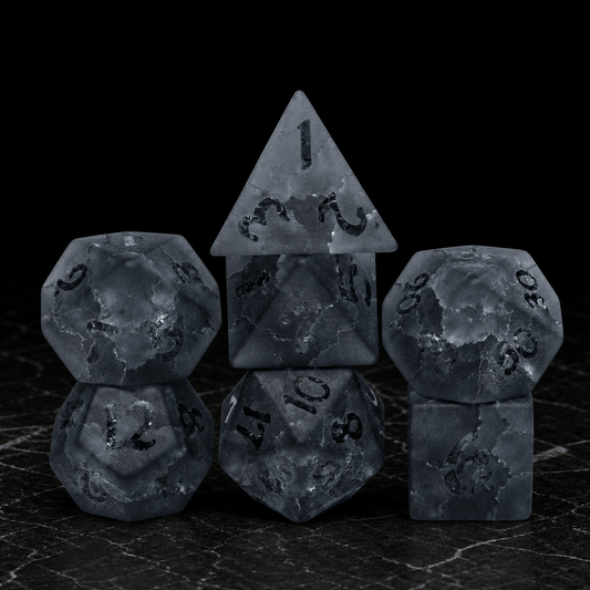 Ashen Rift smoky gray gemstone DnD dice set