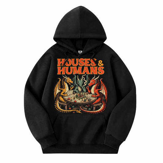 Houses & Humans black DnD hoodie front view
