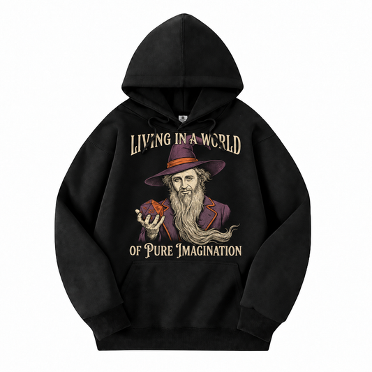 Pure Imagination black D&D hoodie front view