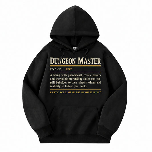 Dungeon Master Definition black D&D hoodie front view