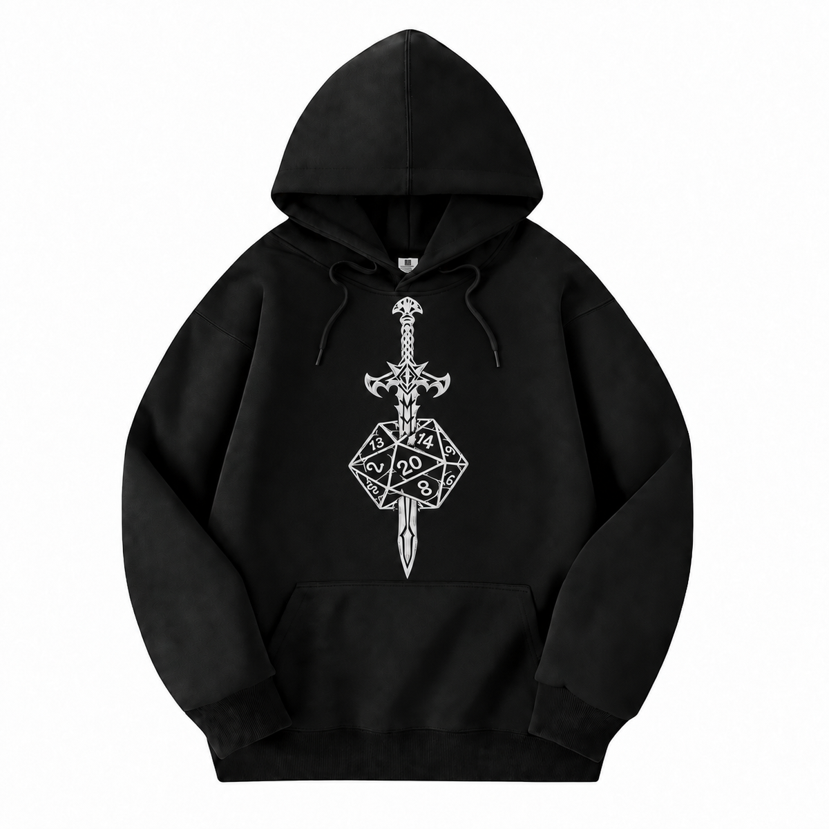 Sword & Dice black D&D hoodie front view