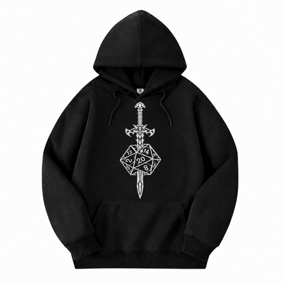 Sword & Dice black D&D hoodie front view