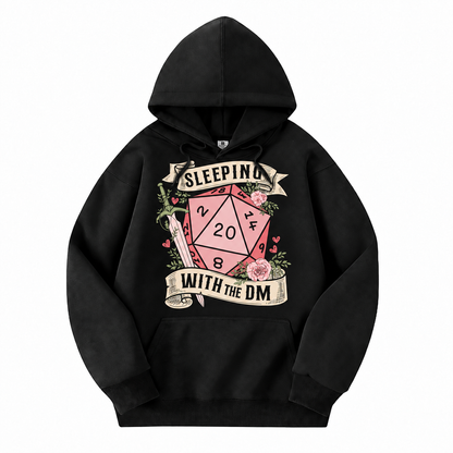 Sleeping with the DM black D&D hoodie front view