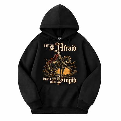 Afraid but Also Stupid black D&D hoodie front view