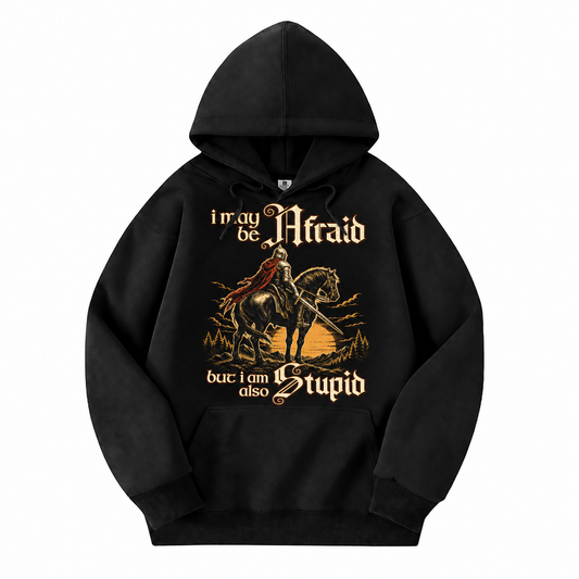 Afraid but Also Stupid black D&D hoodie front view