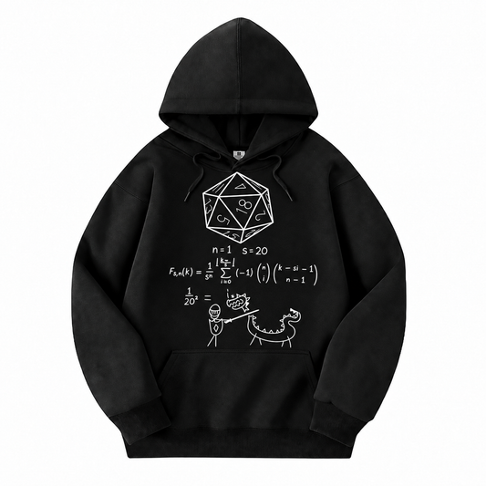 D20 Probability black D&D hoodie front view