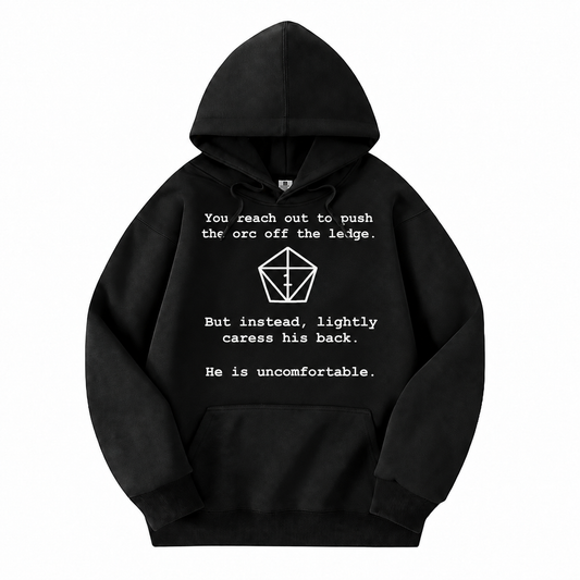 Uncomfortable Natural One black D&D hoodie front view