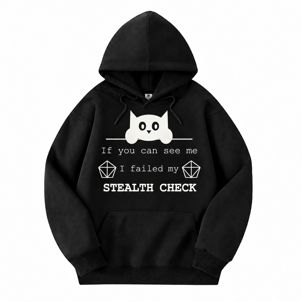 Failed Stealth Cat black D&D hoodie front view
