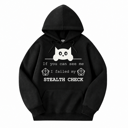 Failed Stealth Cat black D&D hoodie front view
