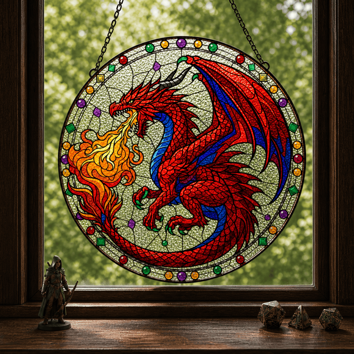 Wyrmfire Dominion - Stained Glass Suncatcher Wyrmfire Dominion | Dragon DnD Stained Glass Suncatcher