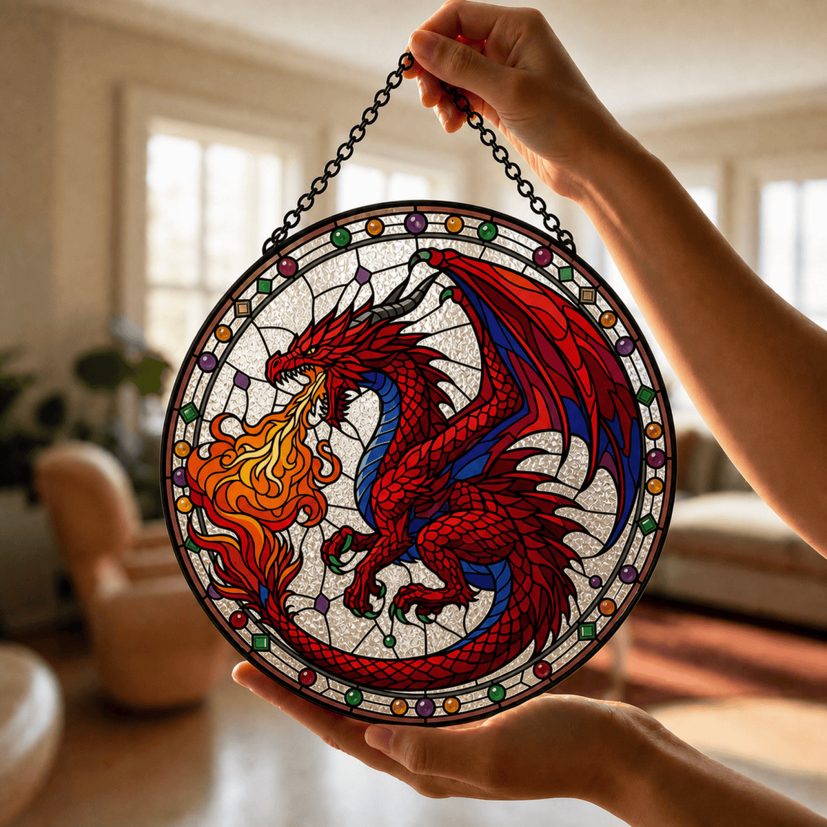 Wyrmfire Dominion - Stained Glass Suncatcher Wyrmfire Dominion | Dragon DnD Stained Glass Suncatcher