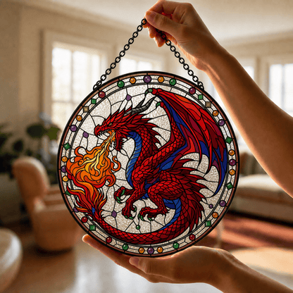 Wyrmfire Dominion - Stained Glass Suncatcher Wyrmfire Dominion | Dragon DnD Stained Glass Suncatcher