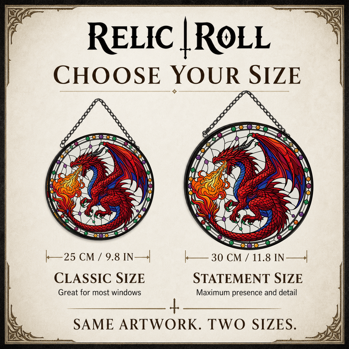 Wyrmfire Dominion - Stained Glass Suncatcher Wyrmfire Dominion | Dragon DnD Stained Glass Suncatcher