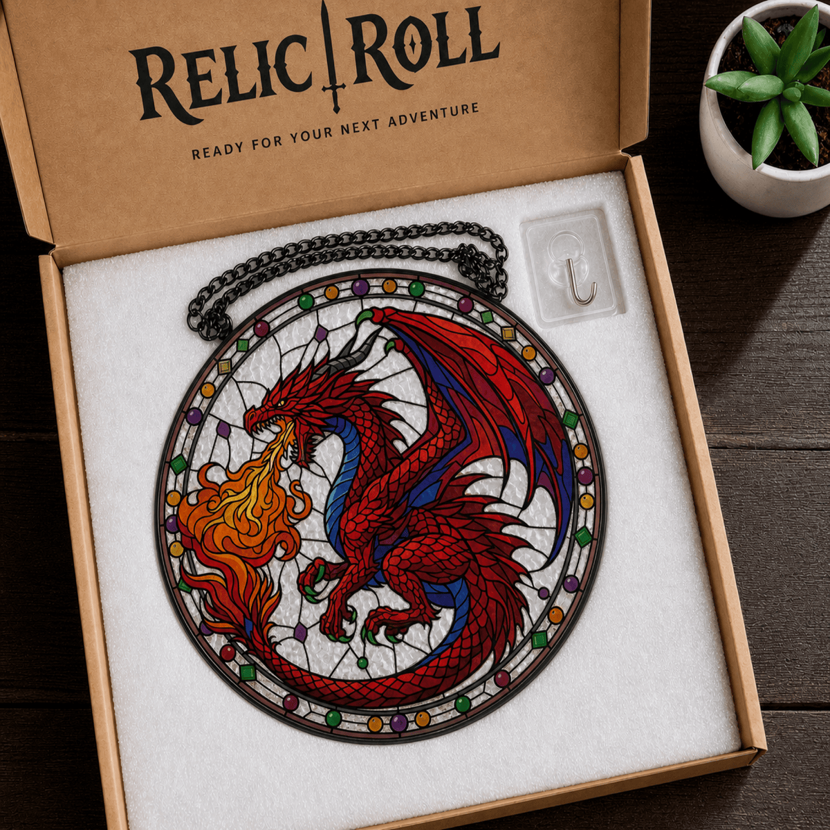 Wyrmfire Dominion - Stained Glass Suncatcher Wyrmfire Dominion | Dragon DnD Stained Glass Suncatcher