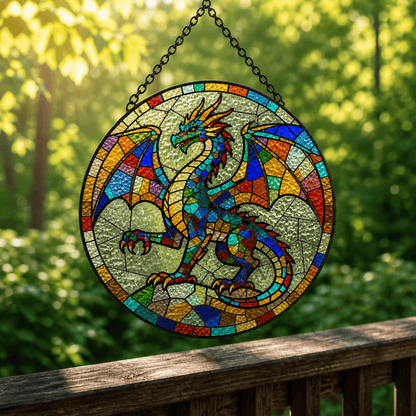 Wyrmfire Dominion - Stained Glass Suncatcher Wyrmfire Dominion | Dragon DnD Stained Glass Suncatcher