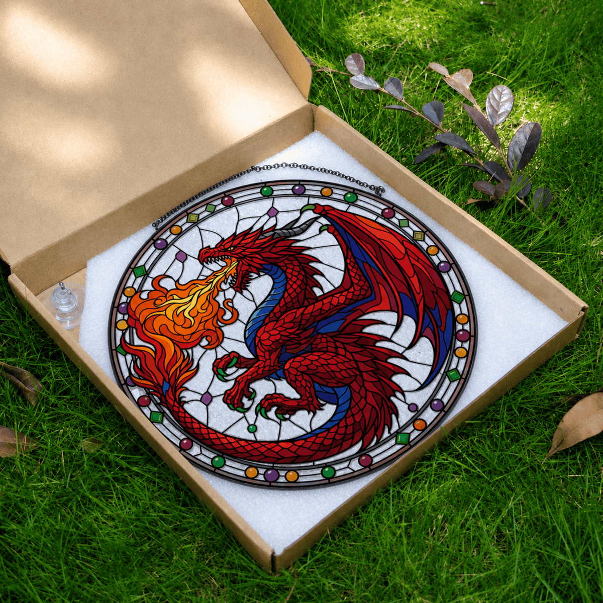 Wyrmfire Dominion - Stained Glass Suncatcher Wyrmfire Dominion | Dragon DnD Stained Glass Suncatcher