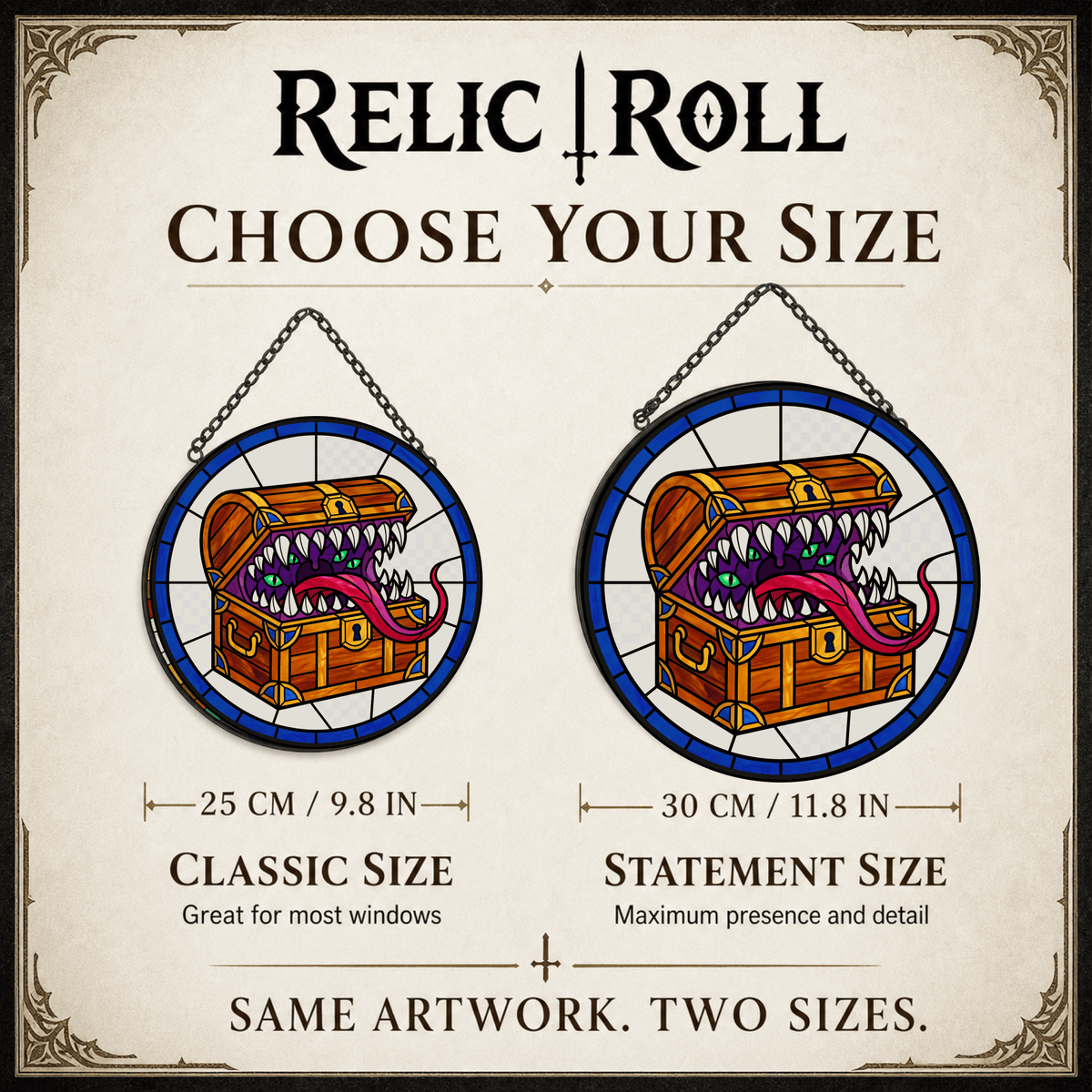 Mimic’s Feast - Stained Glass Suncatcher Mimic’s Feast | Mimic DnD Stained Glass Suncatcher