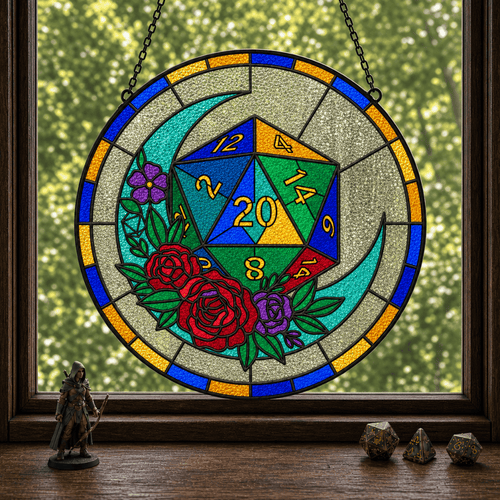 Moonlit Critical - Stained Glass Suncatcher Moonlit Critical | D20 Dice Stained Glass Suncatcher