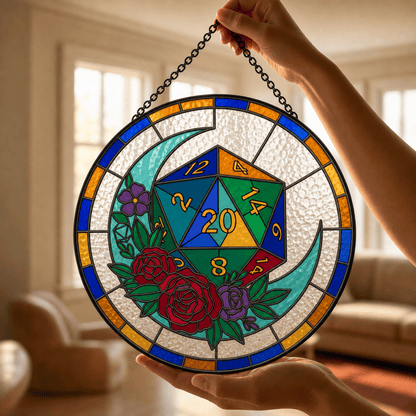 Moonlit Critical - Stained Glass Suncatcher Moonlit Critical | D20 Dice Stained Glass Suncatcher